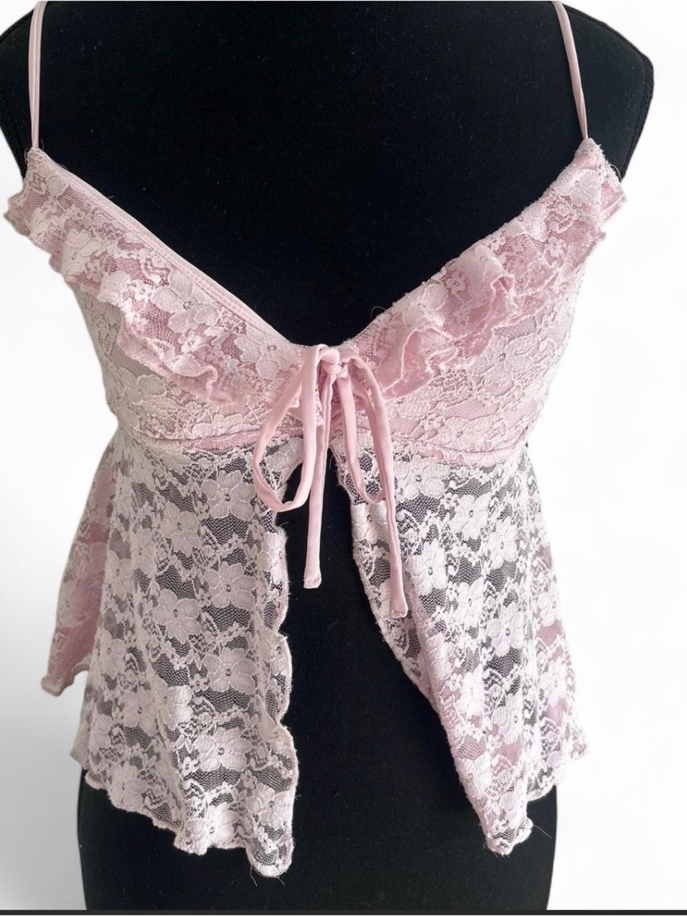 Garage Pink Lace Tie-Front Chemise Top